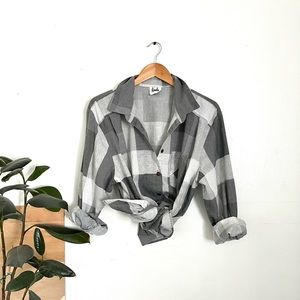Vintage cotton plaid button down black and gray shirt
